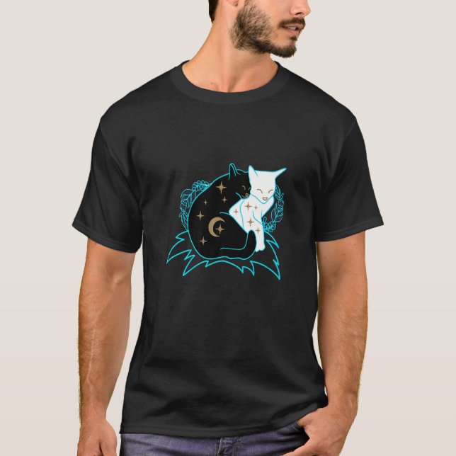 Magical Mystical Cat Couple Yin Yang 6 Ying Décor  T-Shirt (Front)