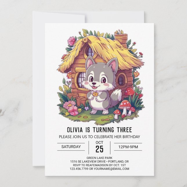 Magical Mystical Digital Wolf Birthday Invitation (Front)