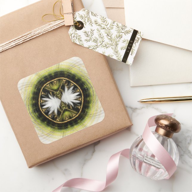 Magical mystical fractal bright pattern square sticker (Gifting)
