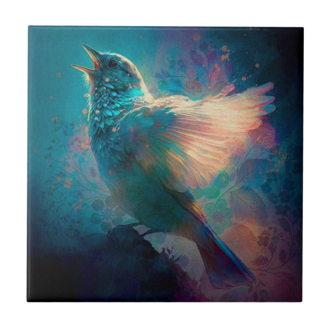 Magical Mystical Songbird Singing Its Song Ceramic Tile (Front)