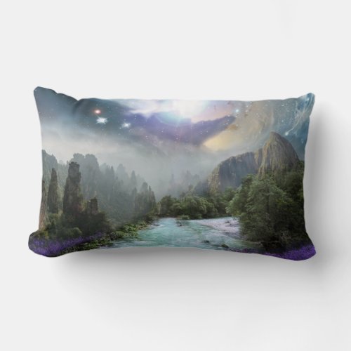 Magical Nature Landscape with Rushing Water Lumbar Pillow