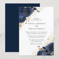 Magical Navy Indigo Blue Roses & Gold Wedding