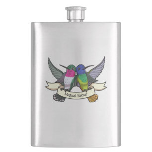 Magical Nectar Cute Hummingbirds Holding Ribbon Flask