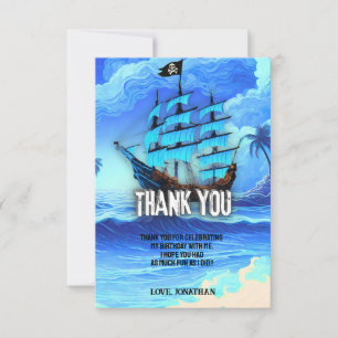 Magical Neon Blue Glow Pirate Ship Party Thank You Card