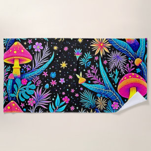 Magical Neon Forest Night Dream Design Beach Towel