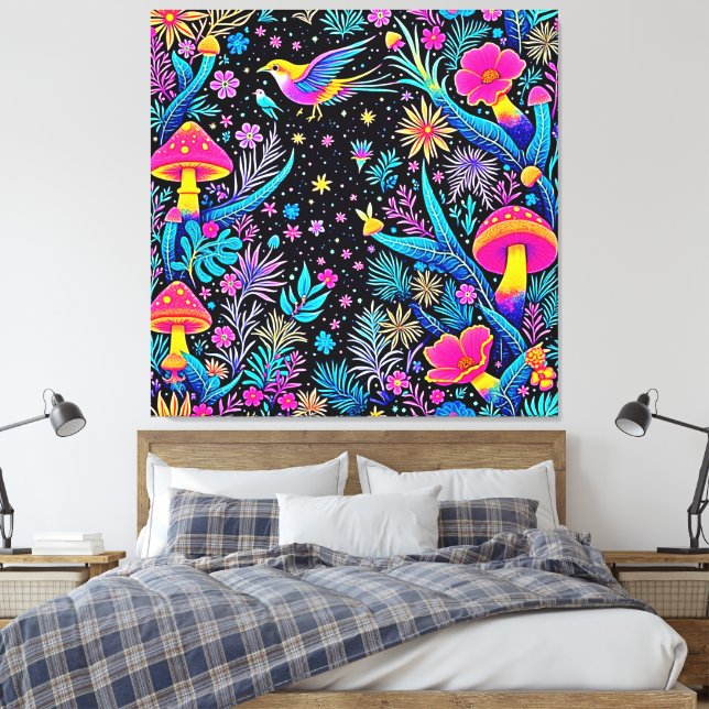 Magical Neon Forest Night Dream Design Canvas Print (Insitu(Bedroom))