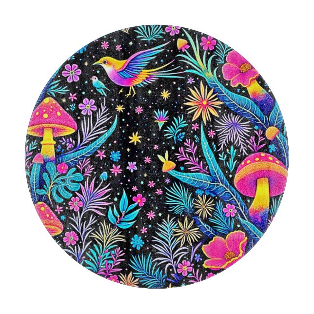 Magical Neon Forest Night Dream Design Cutting Board (Front)