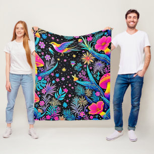Magical Neon Forest Night Dream Design Fleece Blanket