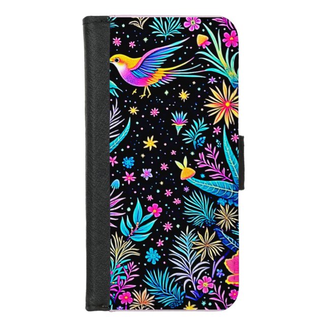 Magical Neon Forest Night Dream Design iPhone Wallet Case (Front)