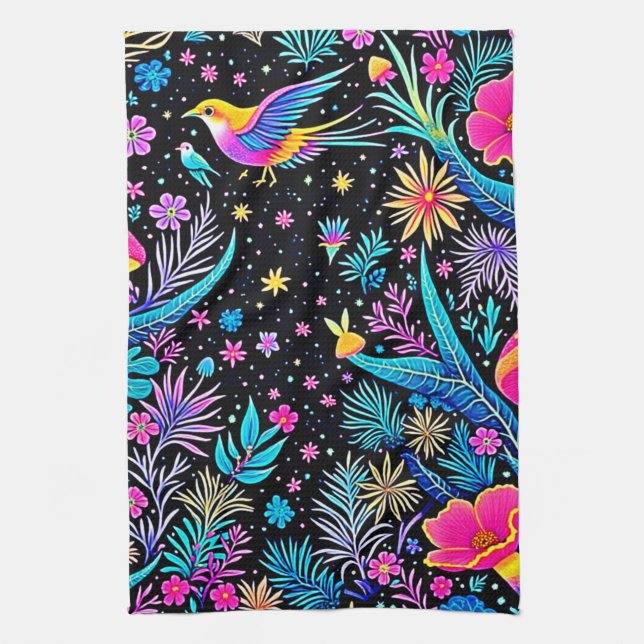 Magical Neon Forest Night Dream Design Kitchen Towel (Vertical)