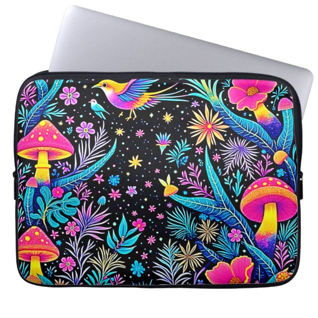 Magical Neon Forest Night Dream Design Laptop Sleeve (Front)