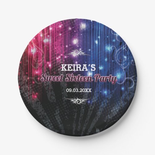 Magical Neon Glow Lights Sweet 16 Party Paper Plates