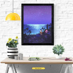 Magical night by the sea canvas print<br><div class="desc">A girl is enjoying a wonderful night by the sea alone with her backpack.</div>