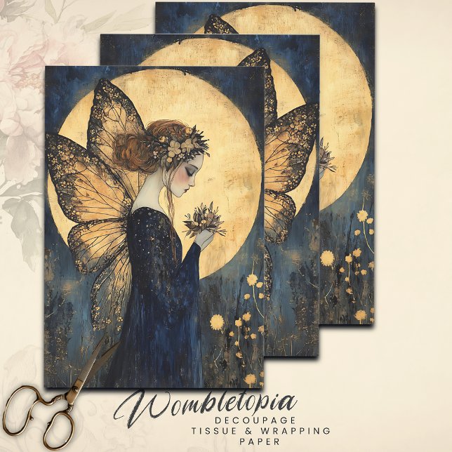 Magical Night Fairy with Flowers Under Golden Moon Wrapping Paper Sheets (Creator Uploaded)