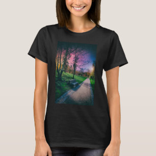Magical night sky in a park with colorful sky T-Shirt