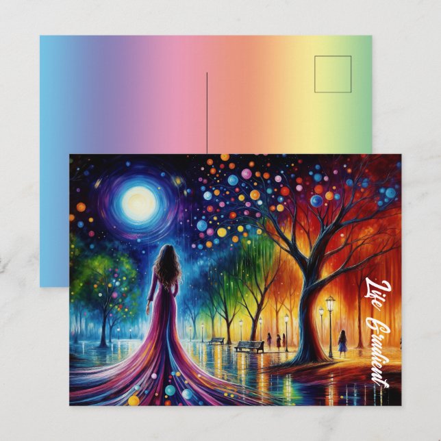 Magical night sky with glowing orbs lanterns art postcard (Front/Back)