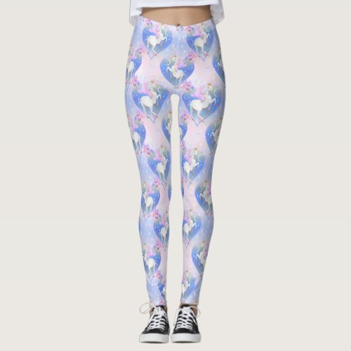 Magical night time princess unicorn hearts leggings