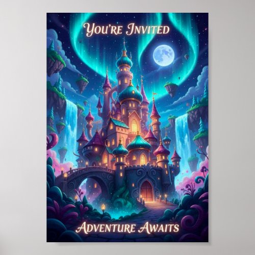 Magical Northern Lights Fantasy Castle Poster
