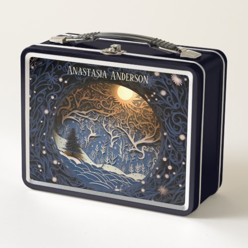 Magical Nostalgic Winter Forest Metal Lunch Box
