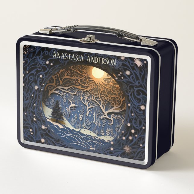 Magical Nostalgic Winter Forest Metal Lunch Box (Front)