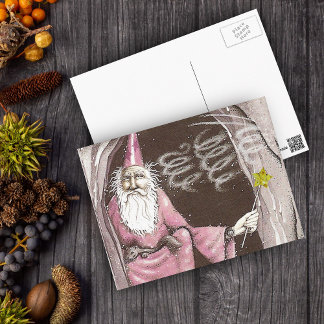 Magical Old Wizard Elf Magic Wand Star Postcard
