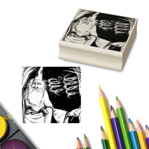 Magical Old Wizard in Cave With Ferret Watch Rubber Stamp