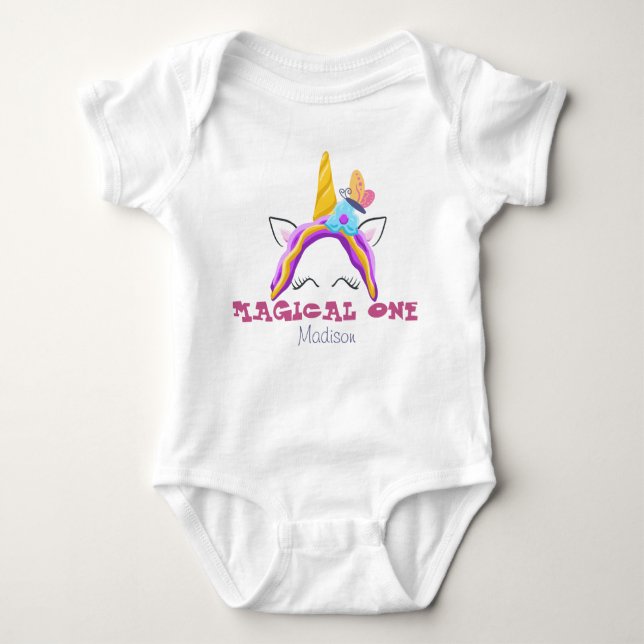 magical one baby first birthday personalized name baby bodysuit (Front)