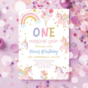 Magical One Unicorn 1st Birthday Party Invitation