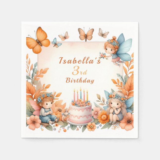 Magical Orange Fairy garden - Birthday  Napkins (Front)