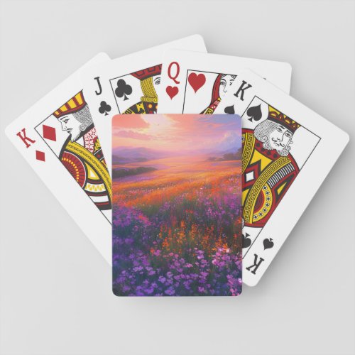 Magical Orange Glow on the Enchanting Meadow Poker Cards