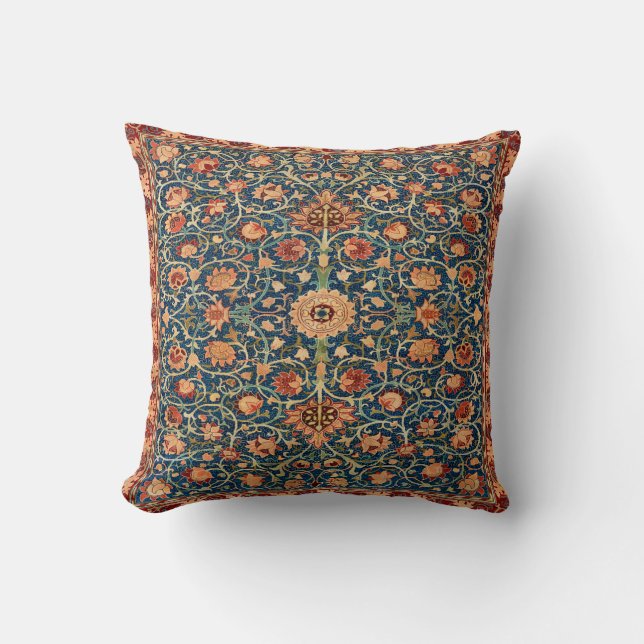 Magical Oriental Rug Pattern in Blue and Red Throw Pillow (Front)