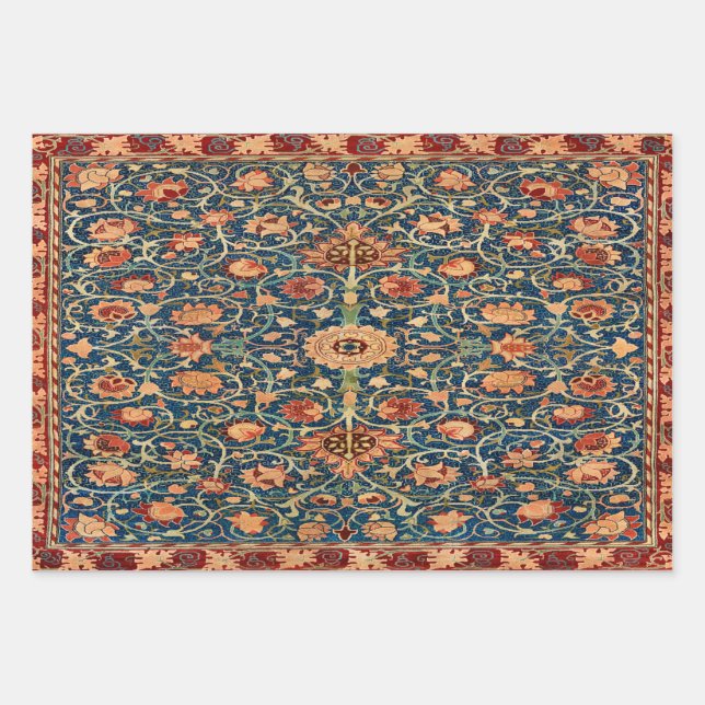 Magical Oriental Rug Pattern in Blue and Red Wrapping Paper Sheets (Front)