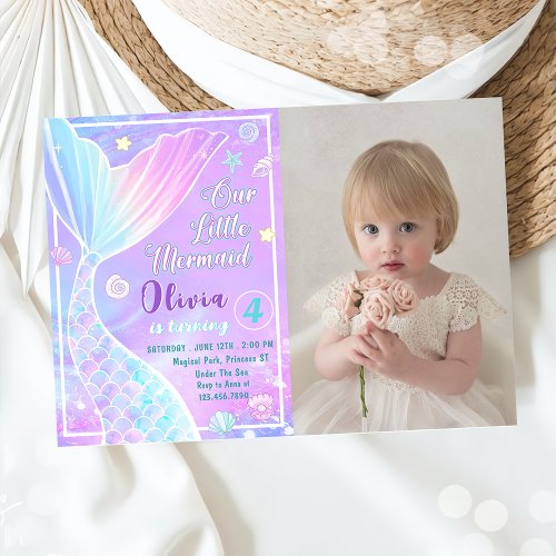 Magical Our Little Mermaid Birthday Photo Invitation