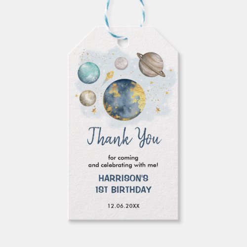 Magical Outer Space Navy Gold Boy Birthday Favors Gift Tags