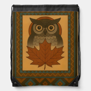 Magical Owl Design with Beaded Look Drawstring Bag