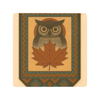 Magical Owl Design with Beaded Look Metal Print