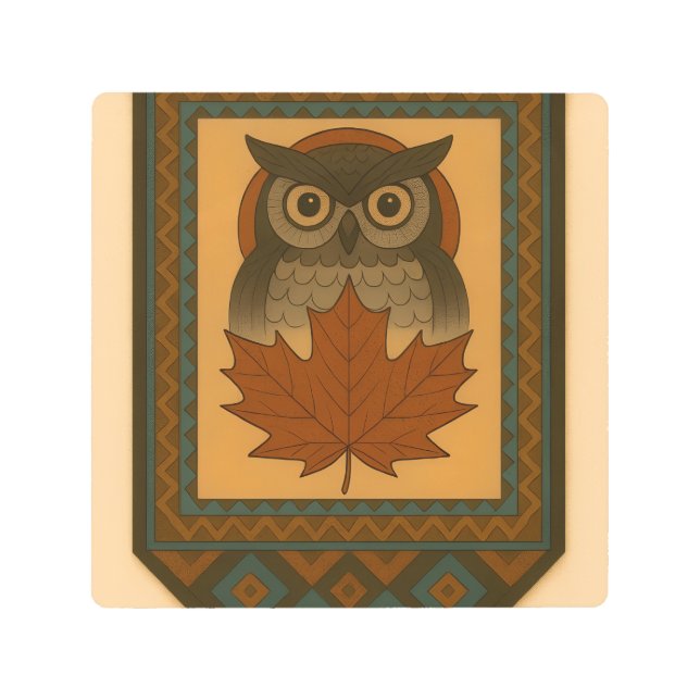 Magical Owl Design with Beaded Look Metal Print (Front)