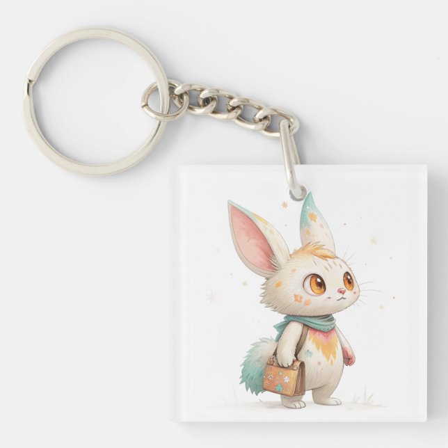 Magical Paint-Splashed Rabbit-Cat Creature Keychain (Front)