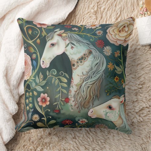 Magical Painted Horses Throw Pillow