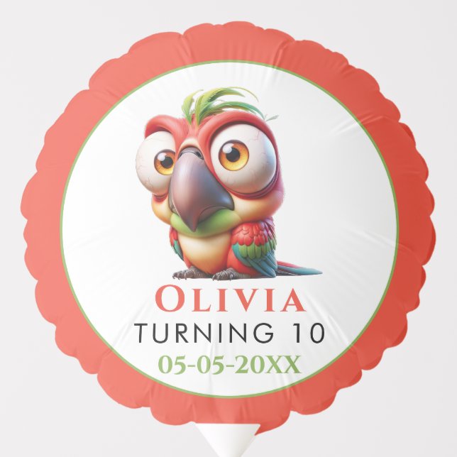  Magical Parrot Caricatures 1st Birthday Balloon (Front)
