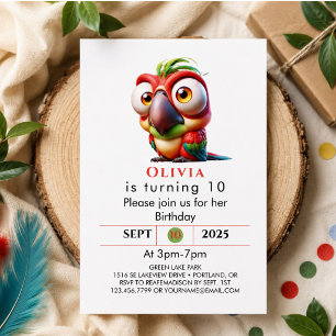  Magical Parrot Caricatures 1st Birthday Invitation