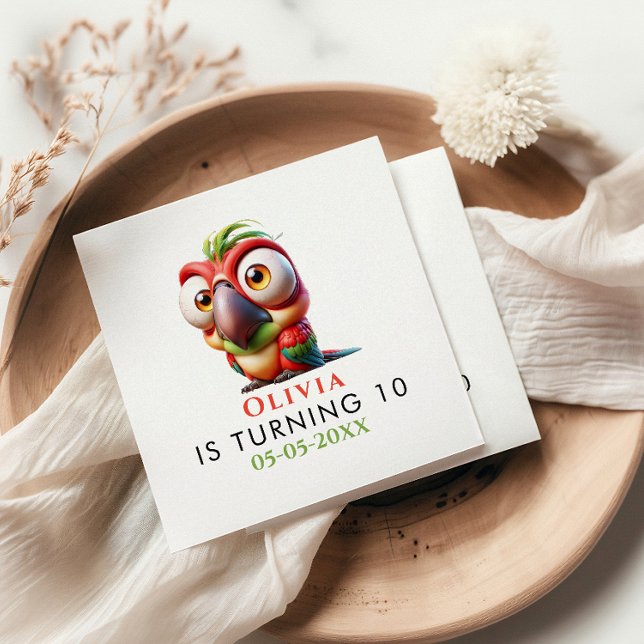  Magical Parrot Caricatures 1st Birthday Napkins (Creator Uploaded)