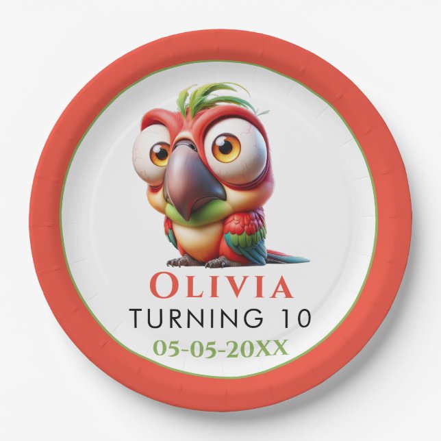  Magical Parrot Caricatures 1st Birthday Paper Plates (Front)