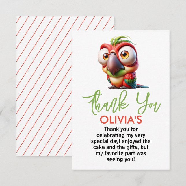 Magical Parrot Caricatures 1st Birthday Thank You Card (Front/Back)