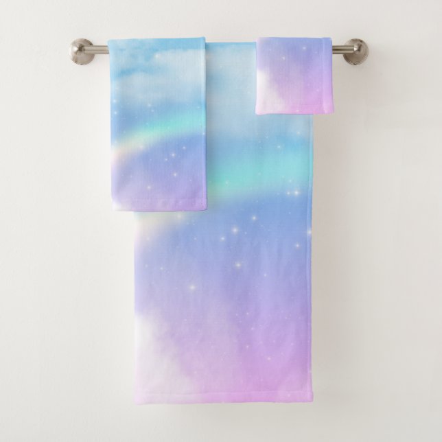  Magical Pastel Clouds and a Rainbow Bath Towel Set (Insitu)