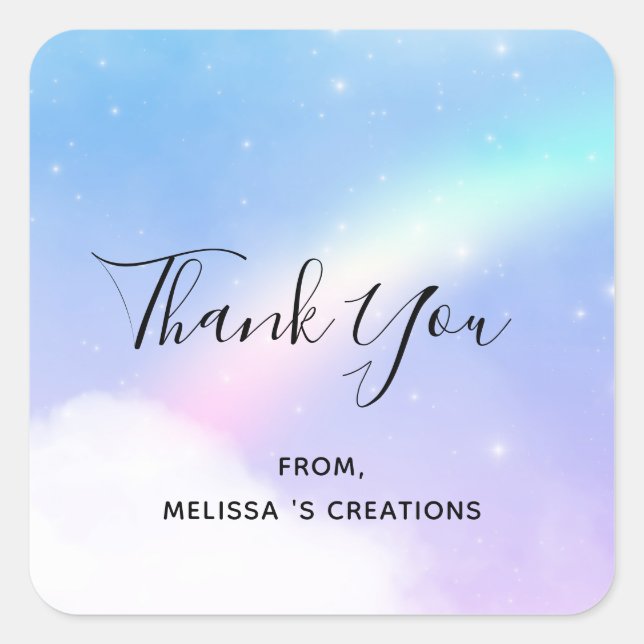 Magical Pastel Clouds and a Rainbow Business Square Sticker (Front)