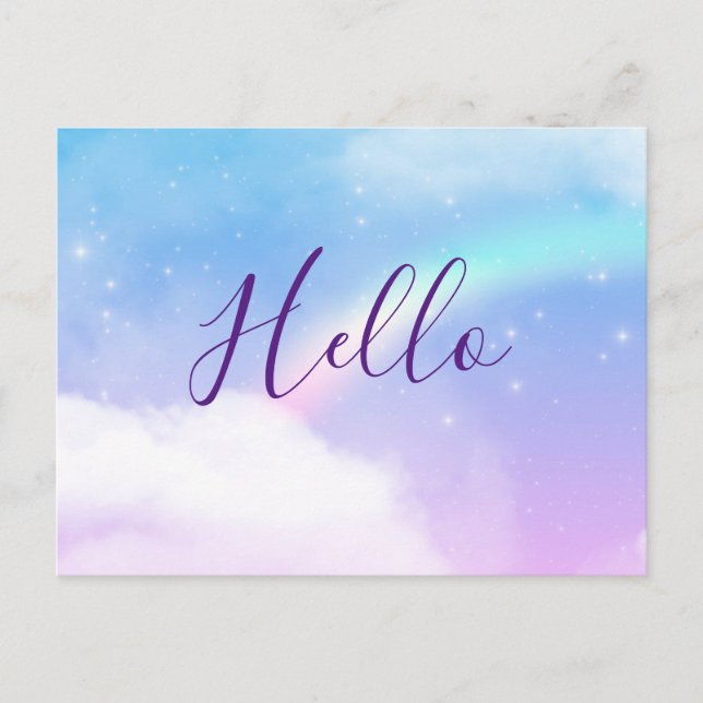 Magical Pastel Clouds and a Rainbow Hello Postcard (Front)