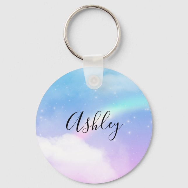 Magical Pastel Clouds and a Rainbow Keychain (Front)