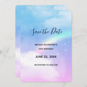 Magical Pastel Clouds and a Rainbow Save The Date