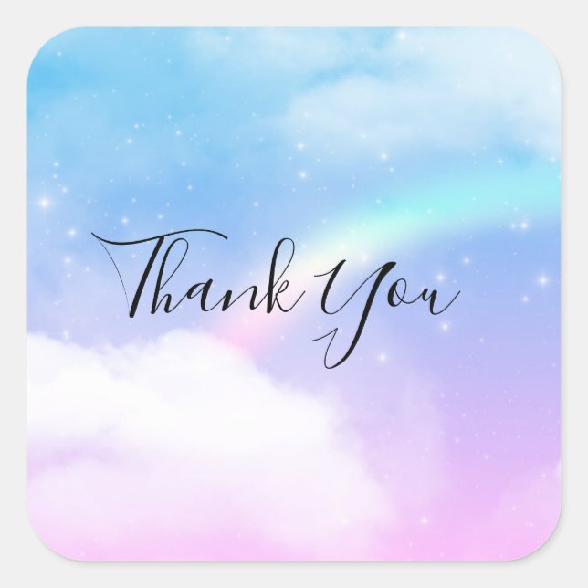  Magical Pastel Clouds and a Rainbow Thank You Square Sticker (Front)
